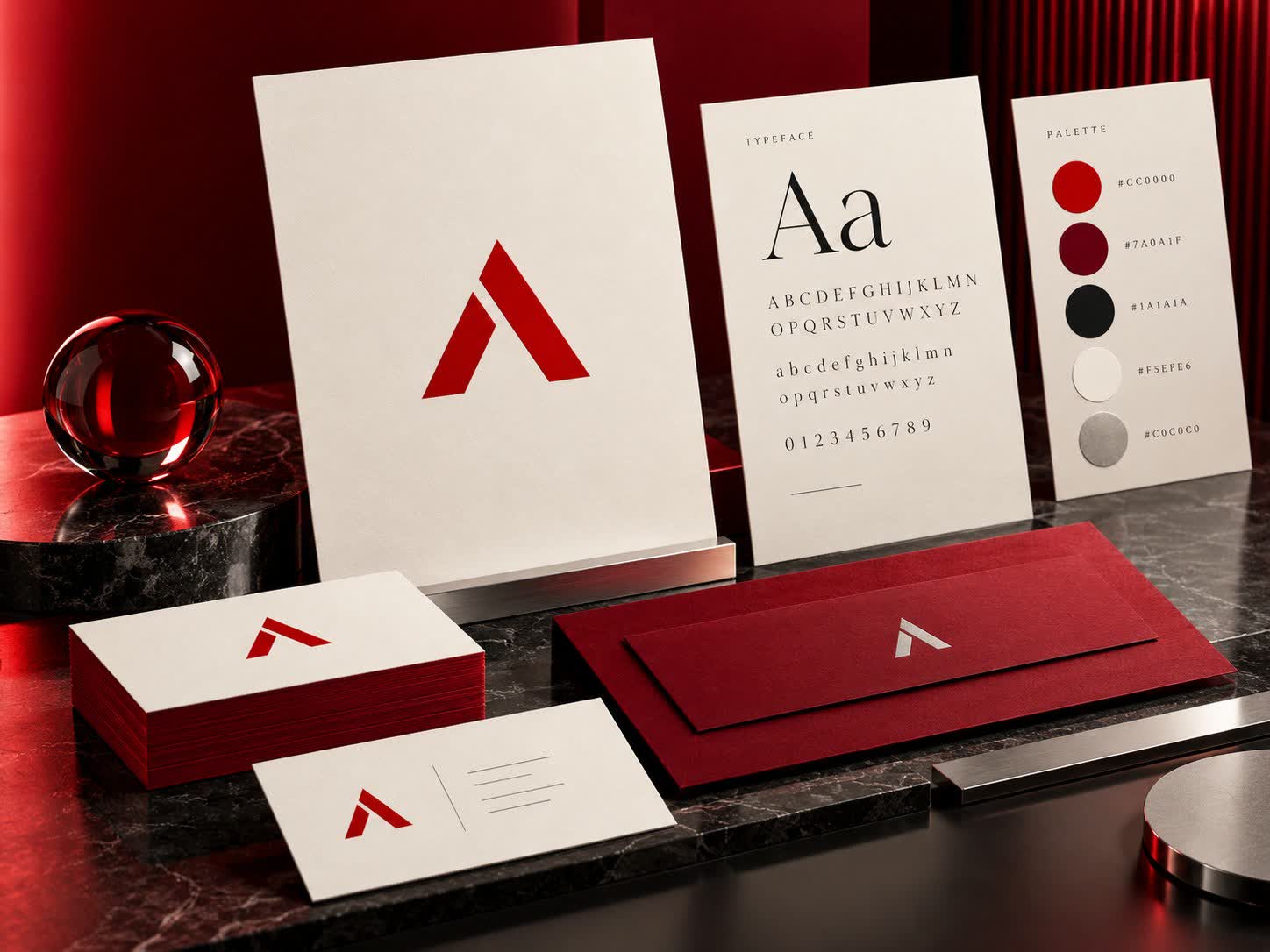 Brand identity concept with stationery, typography and colours