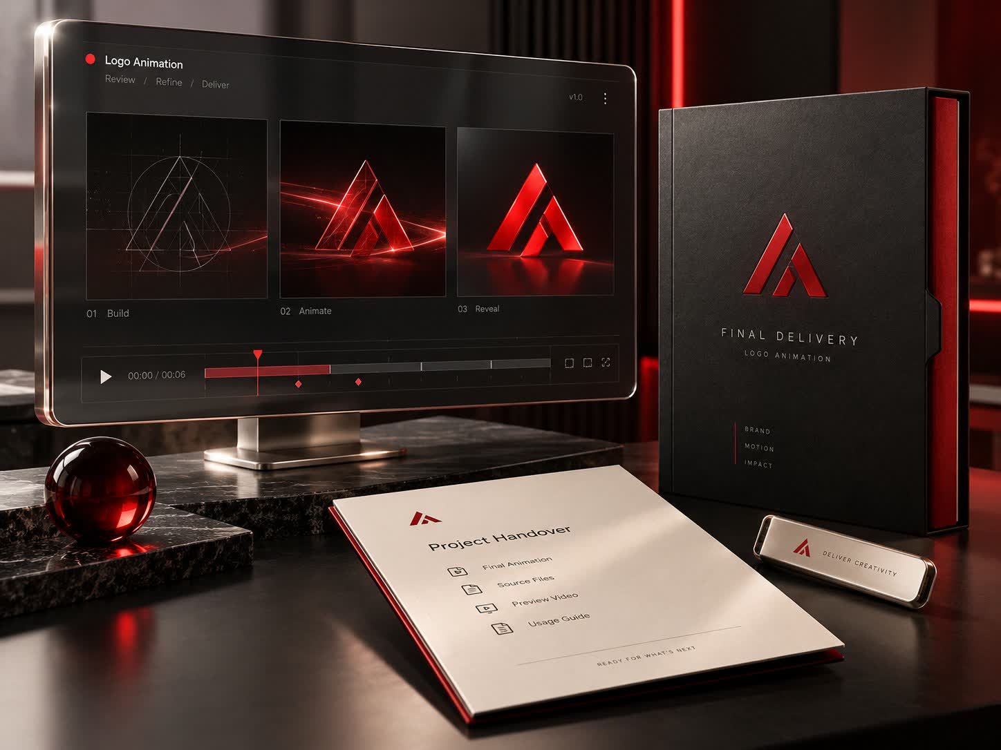 Quality review and delivery concept for logo animation