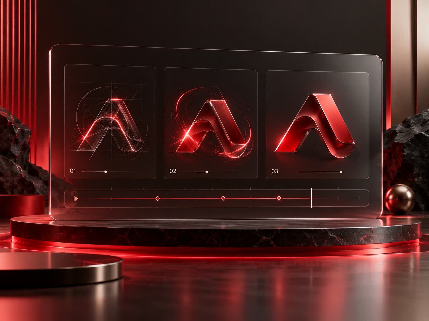 Logo animation concept with reveal stages and motion timeline