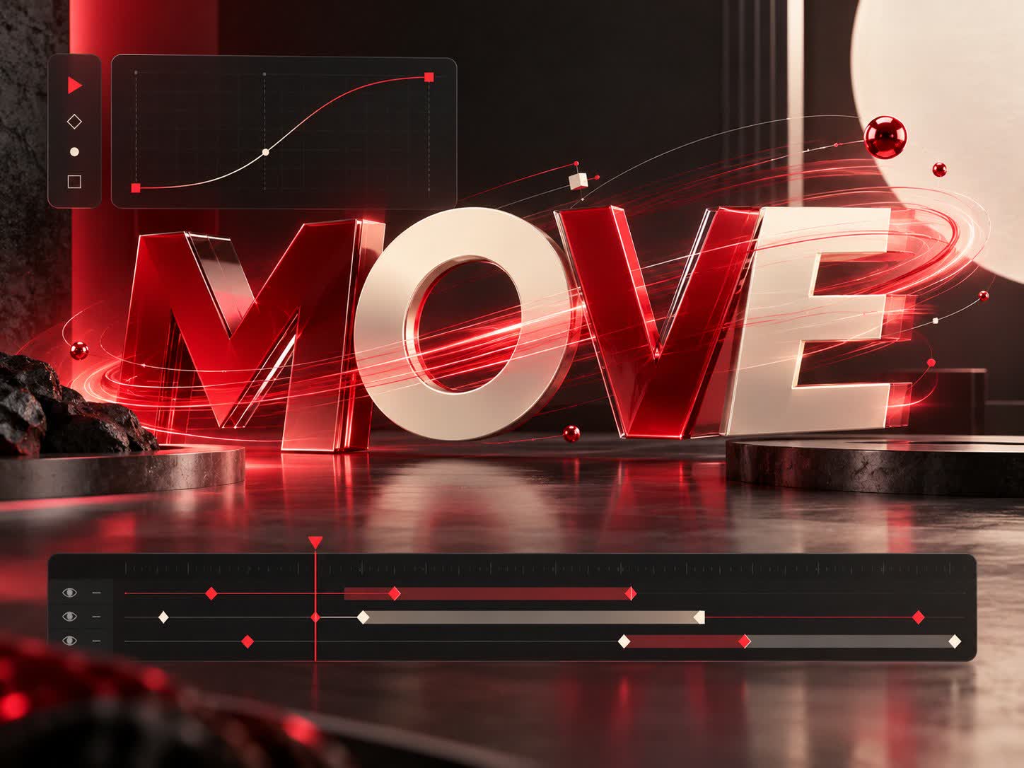 Motion graphics typography, keyframes and animation curves
