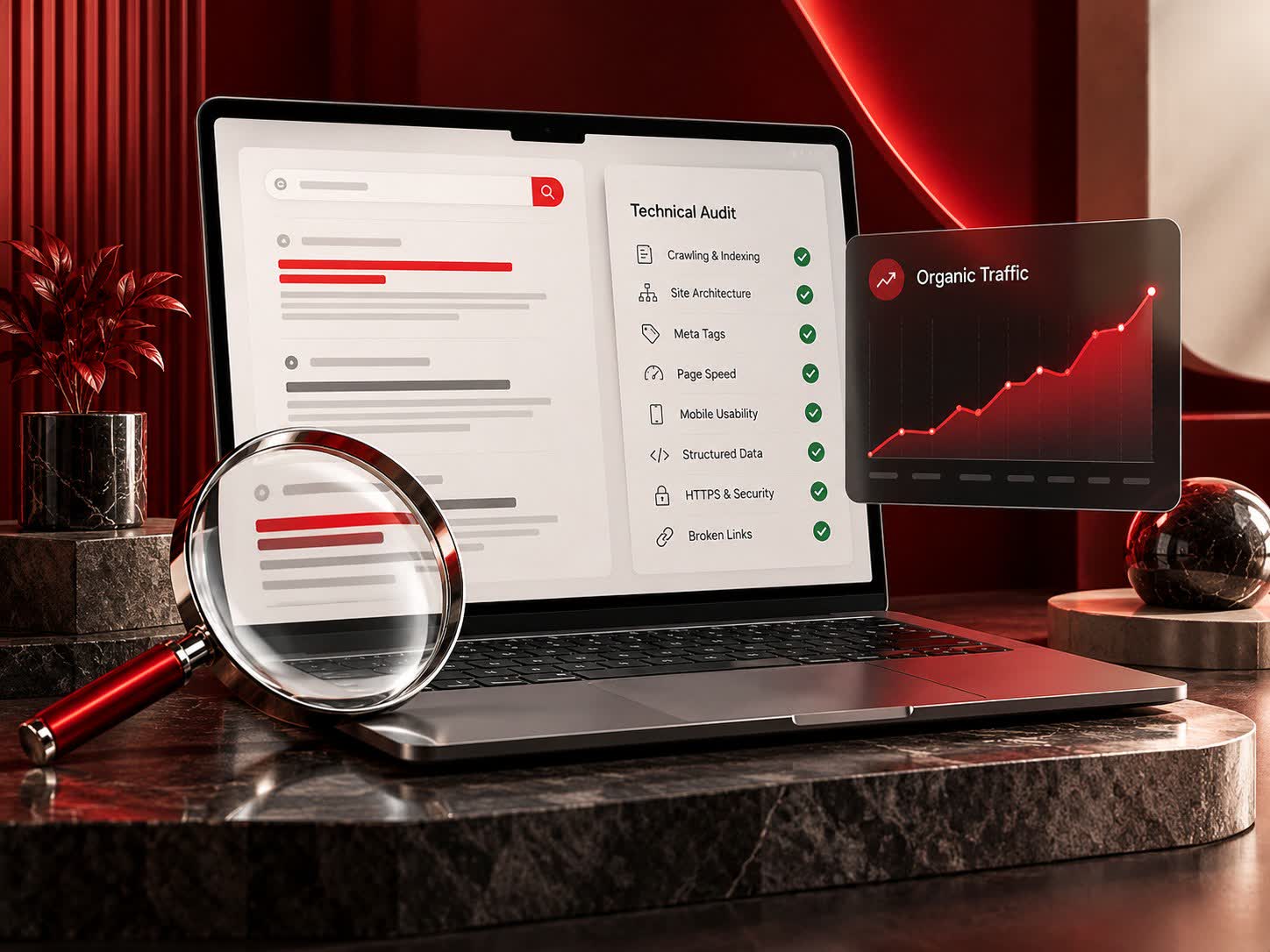 Search optimisation audit and organic traffic analytics