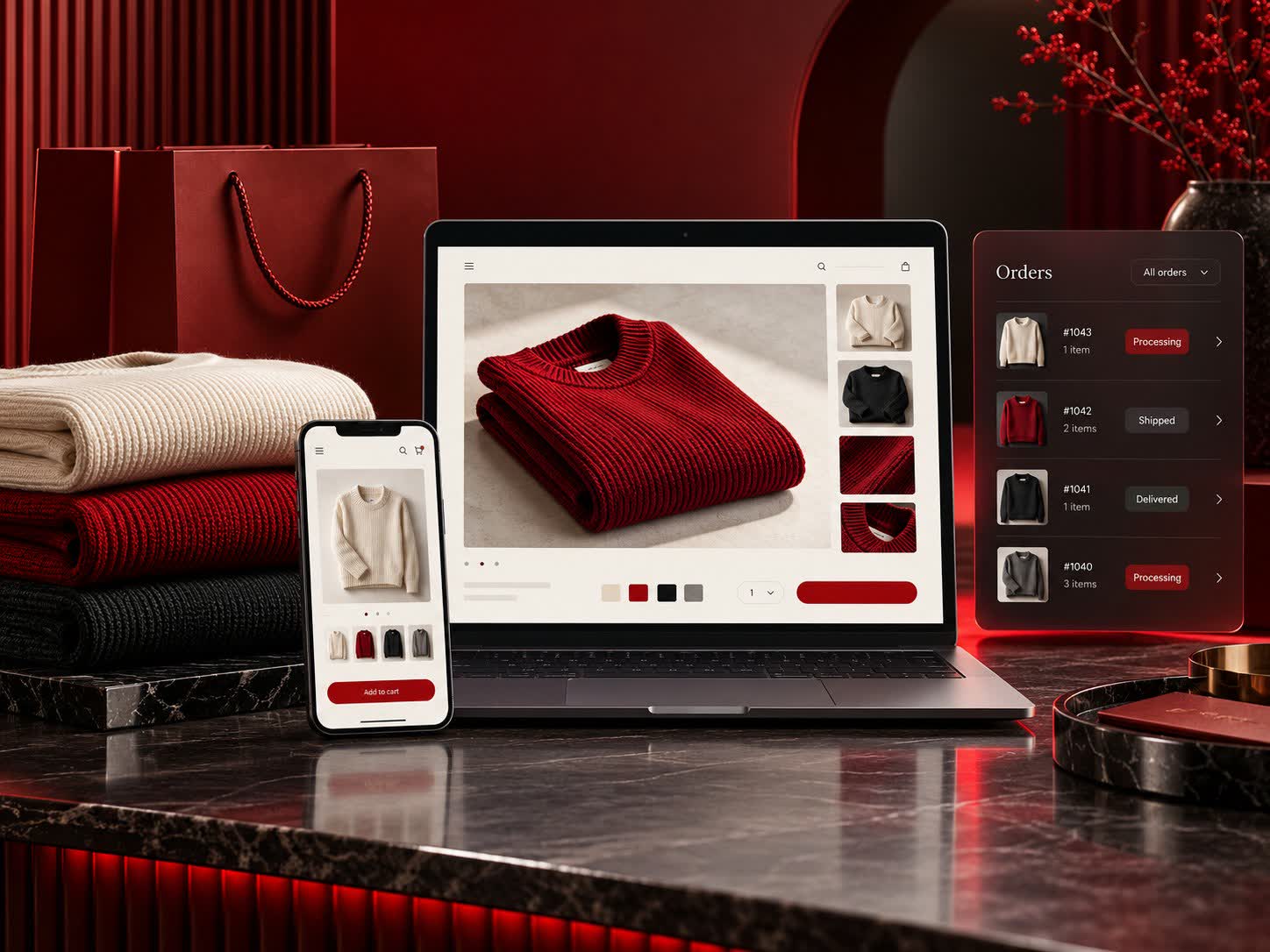 Fashion storefront with product variants and order management