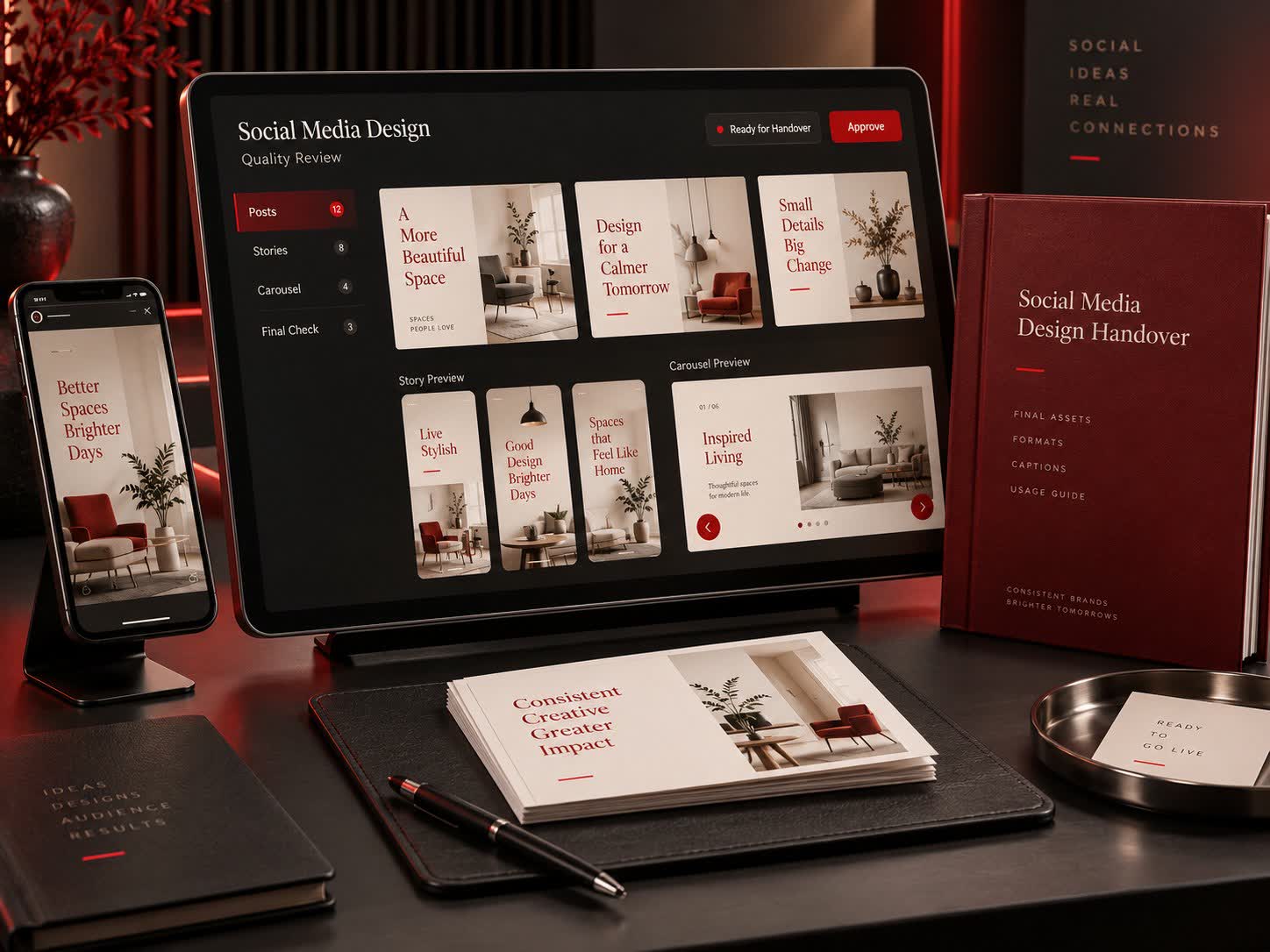 Quality review and delivery concept for social media graphic design