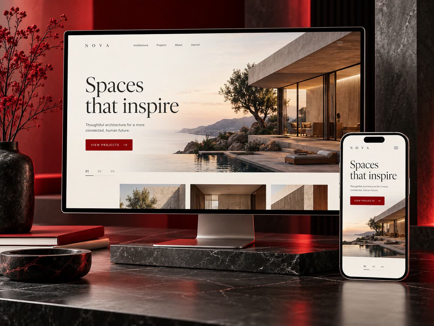 Responsive website design concept on desktop and mobile
