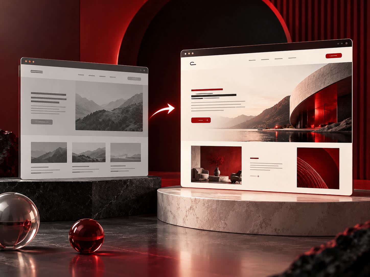 Website redesign concept showing an old and refreshed layout